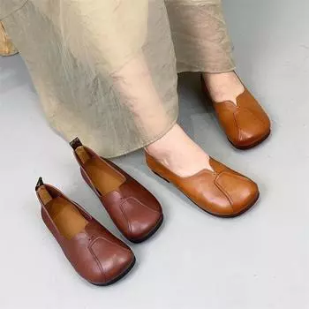 Johnature Натуральная кожа Удобные мягкие туфли на плоской подошве Ретро Универсальные женские туфли без застежек 37 коричневый