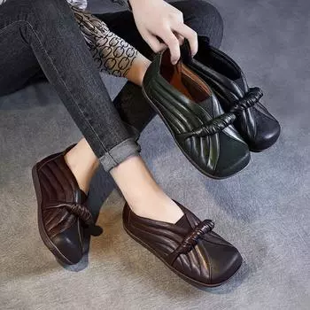 Удобные женские туфли Johnature Retro из натуральной кожи с квадратным носком и мягкой подошвой на плоской подошве 36 чёрный