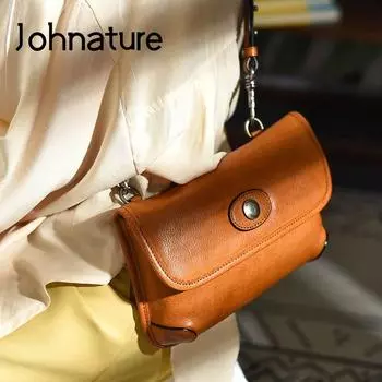 Johnature, уличная маленькая персонализированная сумка-мессенджер из натуральной кожи, универсальные женские сумки на плечо из натуральной яловой кожи в стиле ретро чёрный