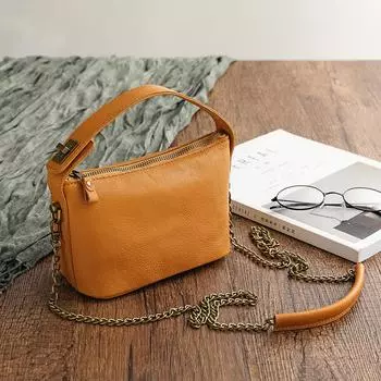 Johnature универсальная простая женская сумка на цепочке из натуральной кожи, однотонные сумки на плечо и через плечо из натуральной мягкой яловой кожи