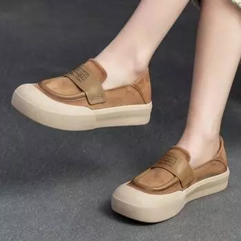 Johnature, универсальная женская обувь в стиле ретро, повседневные туфли без шнуровки на плоской подошве из натуральной кожи с круглым носком и толстой подошвой 35 жёлтый