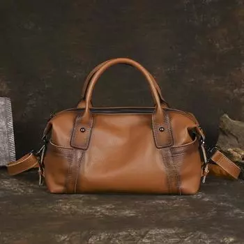 Johnature Универсальная женская сумка ручной работы из натуральной кожи в стиле ретро, большая вместимость, однотонные сумки через плечо чёрный