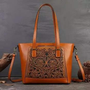 Johnature универсальная женская сумка-тоут из натуральной кожи, усовершенствованные сумки на ремне, большая вместительная сумка с тиснением чёрный