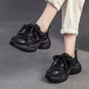 Johnature Универсальные дышащие сетчатые женские туфли Повседневные удобные вулканизированные туфли с мягкой подошвой 35 чёрный
