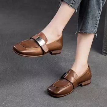 Johnature универсальные лоферы в британском стиле с квадратным носком, женская обувь на низком каблуке, туфли-лодочки из лошадиной кожи во французском стиле ретро