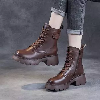 johnature Plush Versatile Soft Bottom Boots Натуральная кожа Женская обувь 34 коричневый