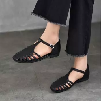 Johnature Универсальные плетеные дышащие сандалии на плоской подошве из натуральной кожи с мягкой подошвой 35 бежевый