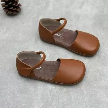 Johnature Универсальные ретро-сандалии из натуральной кожи с круглым носком, мягкая подошва, полые женские туфли из коровьей кожи 35 коричневый