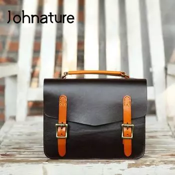 Johnature универсальные сумки-мессенджеры в английском стиле женские винтажные однотонные сумки из натуральной яловой кожи на плечо из натуральной яловой кожи