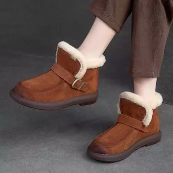 Johnature утолщенные плюшевые теплые полусапожки, удобная универсальная женская обувь из натуральной кожи в стиле ретро