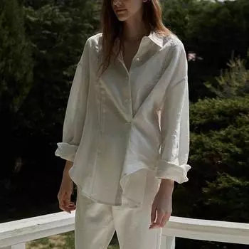 Johnature Весенняя рубашка с французским вырезом и вышивкой, свободный топ с длинным рукавом, женские повседневные рубашки S зелёный