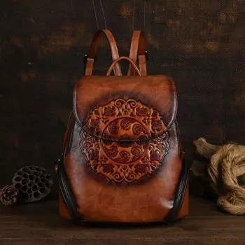 Johnature Vintage Дорожные сумки ручной работы с тотемным тиснением, большой вместимости, универсальный женский рюкзак для отдыха бежевый