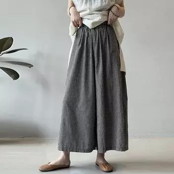 Johnature Vintage Plaid Wide Leg Casual Pants Women Summer Casual Loose High Waist Straight Long Pants