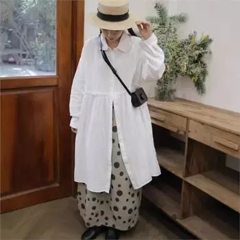 Johnature Винтажная длинная рубашка женская весенняя заклинание грибок край свободный отложной воротник женские топы One Size