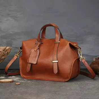 Johnature Винтажная однотонная сумка из натуральной кожи большой емкости Boston женская сумка повседневные сумки через плечо коричневый