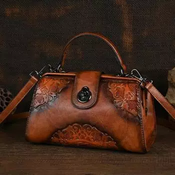 Johnature Винтажная женская сумка с тиснением вручную, универсальная кожаная сумка, большая вместимость, сумки через плечо чёрный