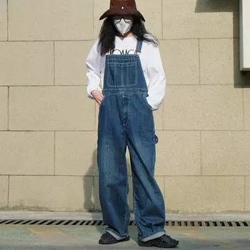 Johnature Винтажные джинсовые женские комбинезоны-карго, летние повседневные свободные повседневные комбинезоны с регулируемым ремешком и широкими штанинами S синий