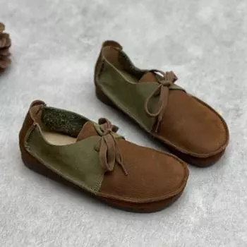 Johnature/Винтажные туфли из натуральной кожи на мягкой подошве, на плоской подошве со шнуровкой, женская повседневная обувь ручной работы, разноцветные 35 хаки