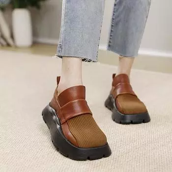 Johnature/Винтажные женские туфли из натуральной кожи ручной работы на толстой подошве, удобная обувь на плоской платформе для отдыха 37 чёрный