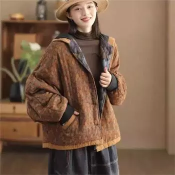 Johnature Винтажный Принт Толстовка Свободный Длинные Рукава Повседневный Женский Осенний Однобортный Китайский Стиль Пальто One Size