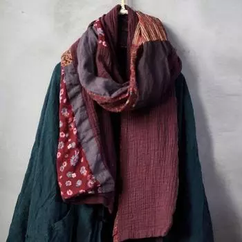 Johnature весенне-осенние лоскутные универсальные шарфы в стиле ретро, удобный шарф из хлопка и льна One Size синий