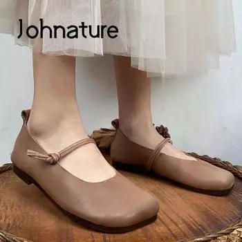 Johnature/весенне-осенние повседневные лоферы на плоской подошве с пуговицами в стиле ретро, женская обувь из натуральной кожи на плоской подошве с круглым носком 35 коричневый