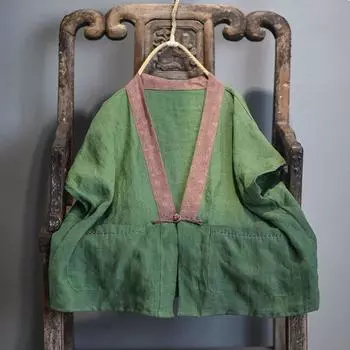 Johnature, весенне-осенний кардиган из хлопка и льна с v-образным вырезом в стиле пэчворк, винтажные жилеты, свободные женские пальто One Size чёрный