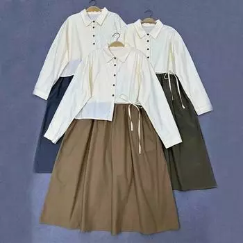 Johnature весеннее японское хлопковое свободное платье из двух предметов для женщин, лесные женские повседневные платья на шнуровке в стиле пэчворк One Size серый