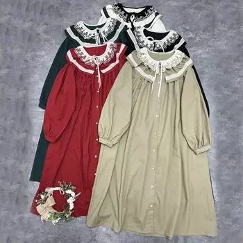 Johnature весенние хлопковые льняные женские платья с оборками и воротником, японское винтажное свободное лоскутное платье с карманами One Size чёрный