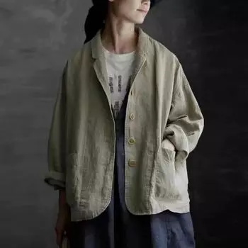 Johnature весенние винтажные простые куртки с отложным воротником простые повседневные свободные универсальные карманы на пуговицах женские пальто One Size кофейный