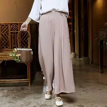 Johnature весенние винтажные широкие брюки с высокой талией и поясом, повседневные брюки с карманами в стиле пэчворк, однотонные мягкие женские брюки M чёрный