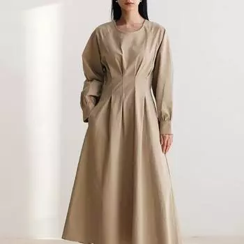 Johnature весенний пуловер трапециевидной формы с длинными рукавами на талии и круглым вырезом, женские корейские модные платья с эластичной талией S чёрный