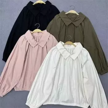 Johnature, весенняя рубашка в разном стиле с кукольным вырезом и рукавами-фонариками, рубашка из чистого хлопка с длинными рукавами, женские свободные базовые блузки One Size армия зеленый