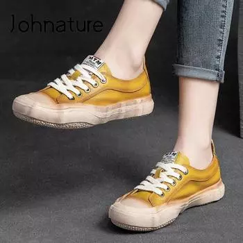 Johnature/весенняя женская обувь из натуральной кожи, удобная женская обувь ручной работы на плоской подошве со шнуровкой и лаконичным дизайном для отдыха