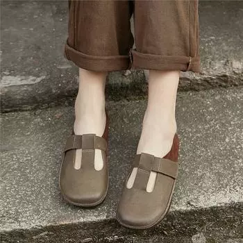 Johnature/весенняя женская обувь на плоской подошве из натуральной кожи в стиле ретро, повседневные лоферы ручной работы на мелкой мягкой подошве с круглым носком