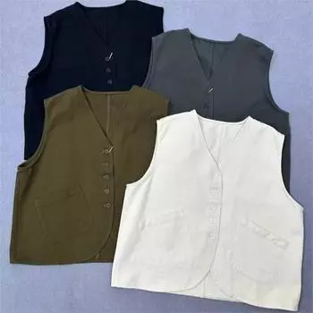 Johnature весна-лето свободный жилет японский кардиган без рукавов с v-образным вырезом многослойный повседневный однотонный хлопковый жилет One Size темно-зеленого