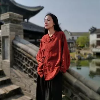 Johnature весна-лето женская винтажная льняная рубашка с воротником с длинным рукавом модные свободные однотонные повседневные блузки