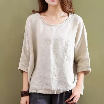 Johnature весна-лето женские рубашки с половиной рукава свободные повседневные простые футболки с круглым вырезом One Size белый