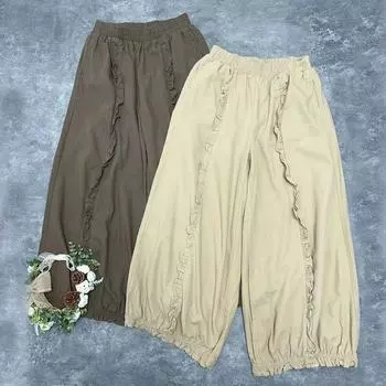 Johnature весна-лето женские шаровары повседневные хлопковые брюки с эластичной резинкой на талии простые ажурные оборки свободные карманы женские брюки One Size хаки