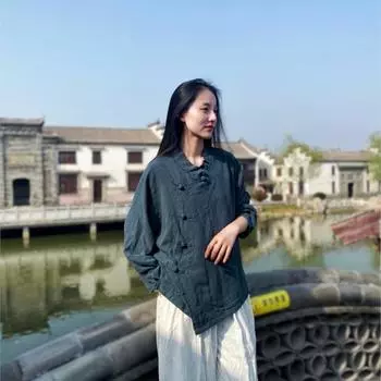 Johnature весна-лето женское однотонное льняное винтажное пальто с длинным рукавом свободное повседневное пальто с воротником-стойкой