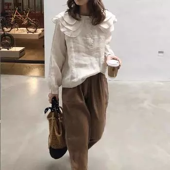 Johnature весна-осень японский стиль Мори рубашки с рюшами и воротником женские повседневные свободные женские блузки с длинными рукавами