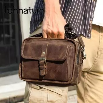 Johnature винтажная кожаная мужская сумка-мессенджер Crazy Horse из натуральной натуральной яловой кожи, однотонные сумки на плечо и через плечо кофейный
