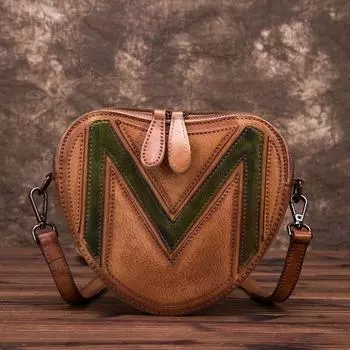 Johnature винтажная маленькая женская сумка первого слоя из коровьей кожи, ручная роспись, сумка через плечо в форме сердца, женские сумки-мессенджеры