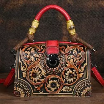Johnature винтажная роскошная сумка из кожи ручной работы с резной женской сумкой, универсальные женские сумки на плечо и через плечо бежевый