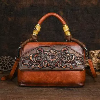 Johnature винтажная роскошная сумка с тиснением, универсальная кожаная женская сумка ручной работы, большие вместительные сумки на плечо и через плечо