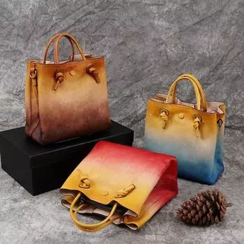 Johnature винтажная сумка-мешок первого слоя из коровьей кожи, женская роскошная сумка, ручная роспись, однотонные повседневные сумки на плечо