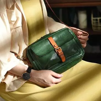 Johnature винтажная сумка-мессенджер из натуральной кожи, простые однотонные женские сумки на плечо из натуральной мягкой натуральной яловой кожи зелёный