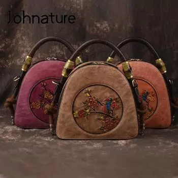 Johnature винтажная сумка ручной работы из коровьей кожи женская сумка для отдыха ручная роспись сумки на плечо с цветочным принтом женская повседневная сумка-тоут