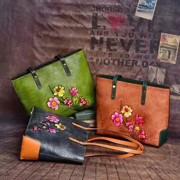 Johnature винтажная женская повседневная сумка-тоут в стиле ретро, сумки из натуральной кожи, большие вместительные сумки ручной работы с тиснением на плечо черный серый