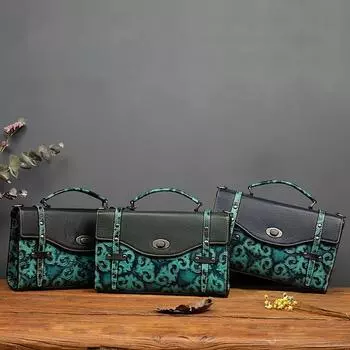 Johnature винтажная женская сумка из натуральной кожи, ручная работа, тисненая сумка-мессенджер, роскошная женская сумка первого слоя из воловьей кожи чёрный